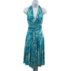 Tart Collections Infinity Halter Dress Size XS Midi Multi-way Blue Patterned